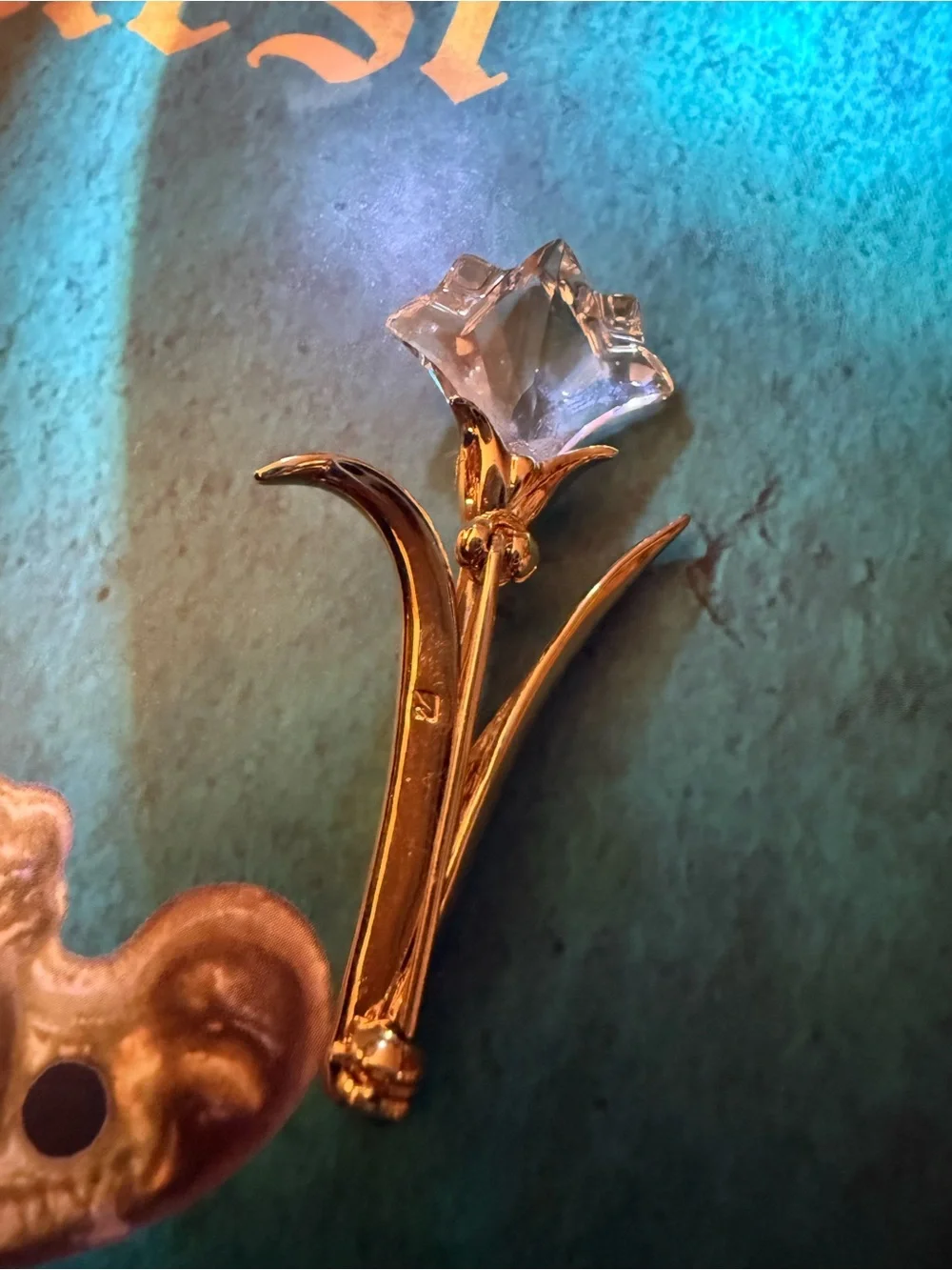 Swarovski Gold Tulip Brooch with Clear Crystal Flower